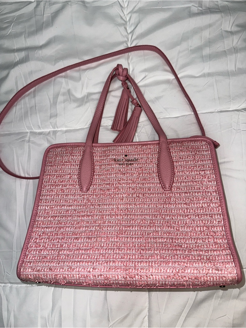 Kate Spade Rowe Summer Tweed Pink Satchel Bag